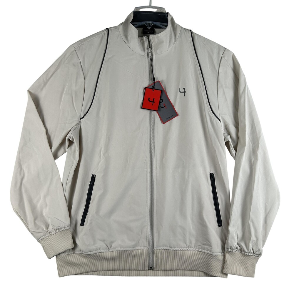 Short Par 4 Jacket Mens Medium Beige Tan Striker Golf Windbreaker Zip Pockets